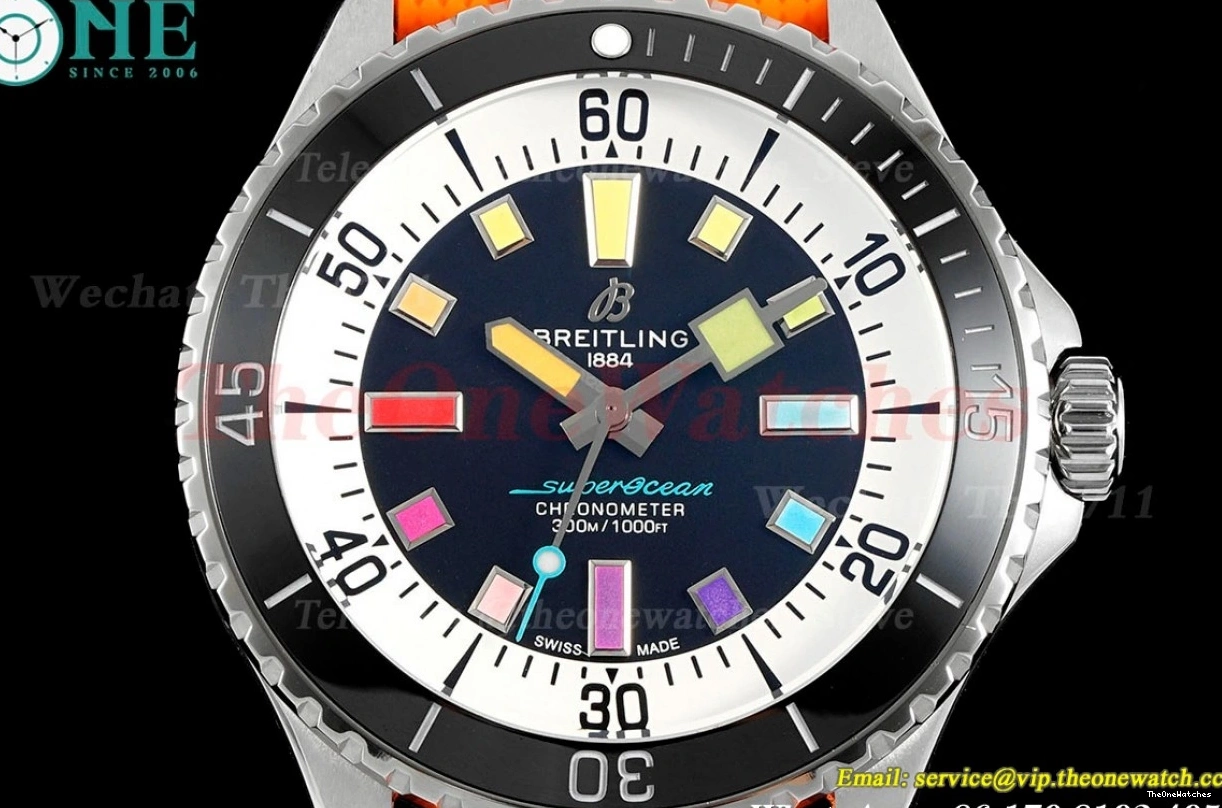 Rubber Colorful Orange A2824 Dial on TF SS RU Superocean 42mm Strap 0324